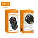 CAIXA DE SOM BLUETOOTH RESISTENTE A ÁGUA COM ALTO-FALANTE DUPLO 30W E LUZ RGB SM-07 A'GOLD