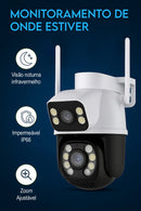 CÂMERA SEGURANÇA LENTE DUPLA IP WIFI A28 APP ICSEE IP66 VISÃO NOTURNA INFRAVERMELHO