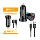 CARREGADOR VEICULAR FAST COM 2 SAÍDAS USB 15W COM CABO TIPO C HREBOS HS-182C